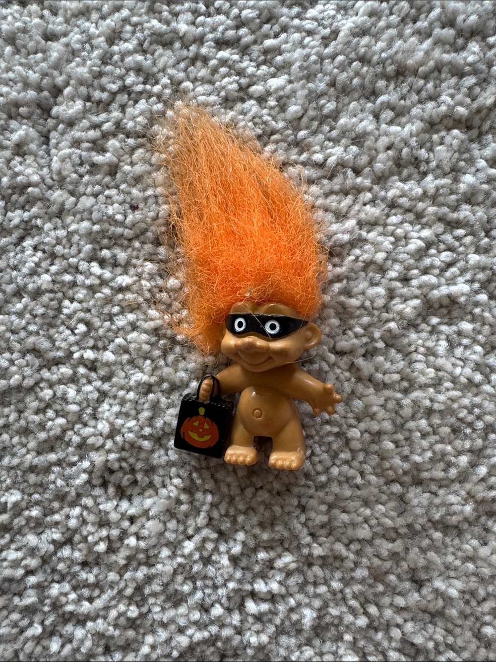 Russ Orange-Haired Halloween Troll with Mask and Pumpkin Bag pencil topper